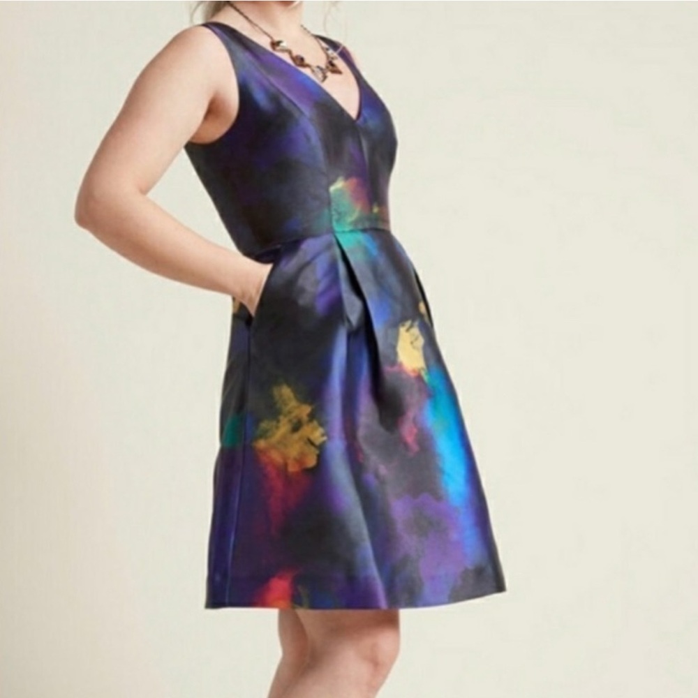 Hutch Purple and Blue Pleated A-Line Mini Dress